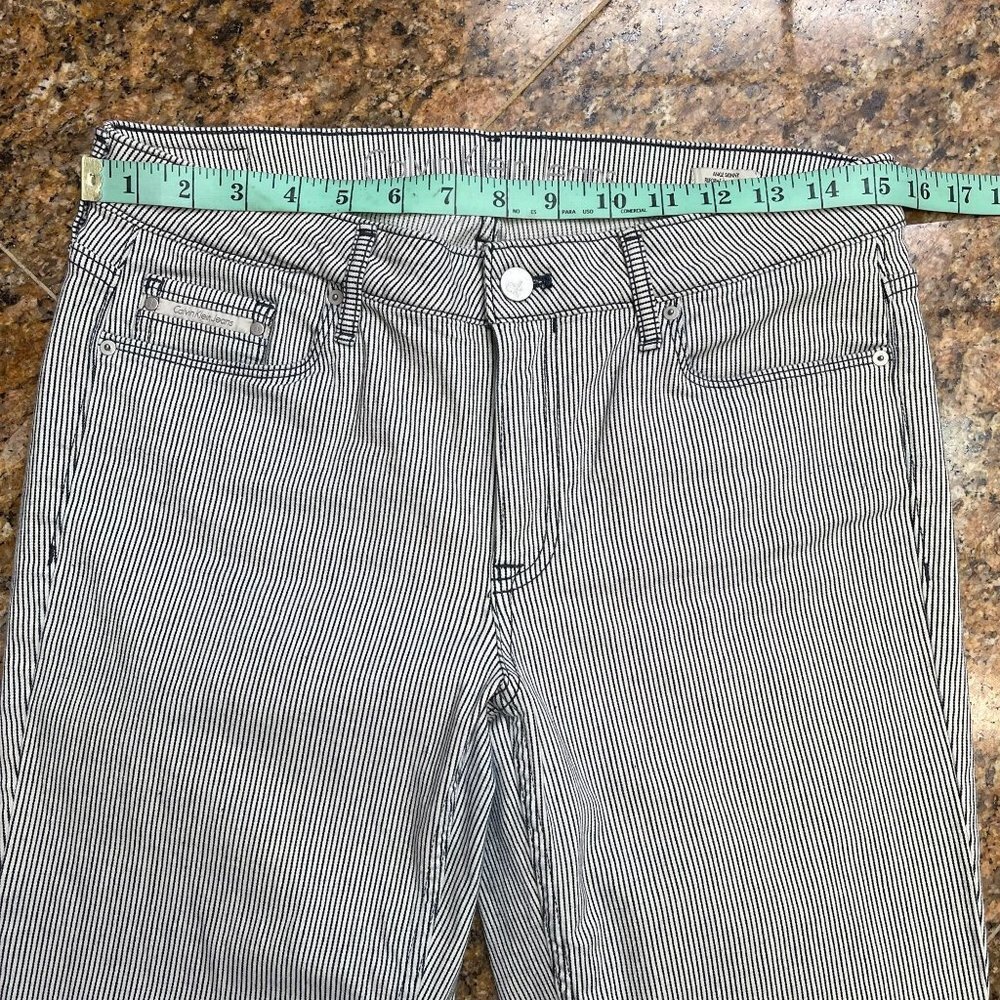 Calvin Klein Jeans Women Striped Black White Pants Skinny Ankle 5 Pockets Sz 31 - Picture 4 of 14